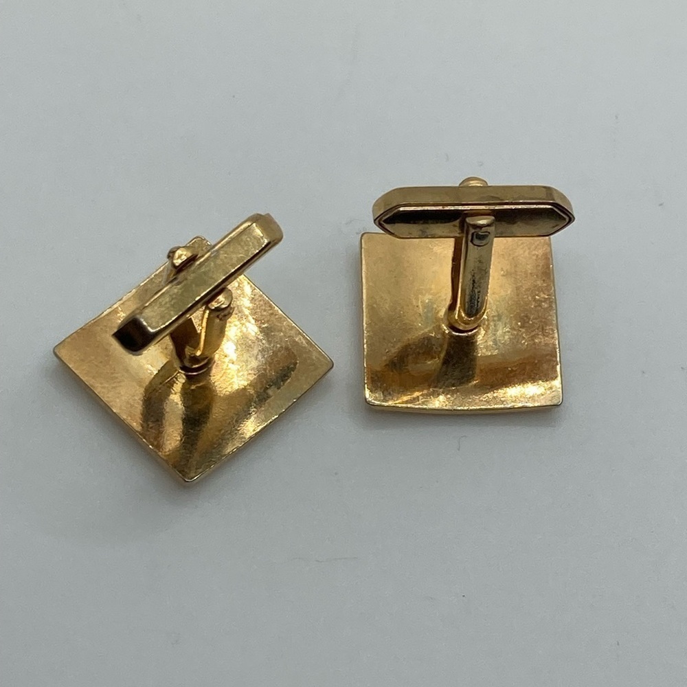 Vtg Gold Tone Brushed / Woodgrain Pattern Gold Geometric Square Cufflinks .7” - Picture 3 of 6
